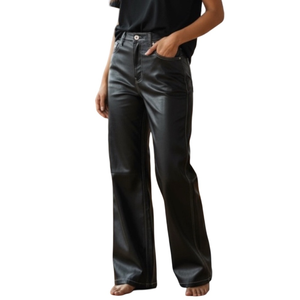Social Tourist Ultra High Rise Baggy Black Vegan Leather Size 27 - Picture 13 of 13
